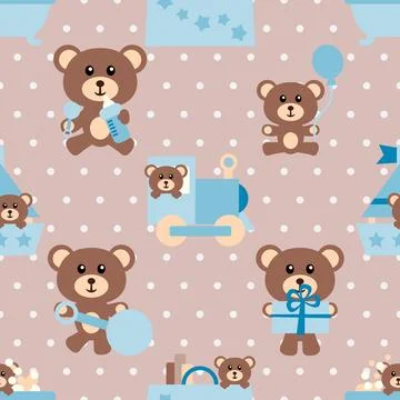 Seamless repeating pattern with cute bears Stock Illustration