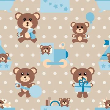 Seamless repeating pattern with cute bears Stock Illustration