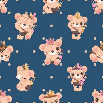 Seamless repeating pattern with cute bears Stock Illustration
