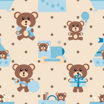 Seamless repeating pattern with cute bears Stock Illustration