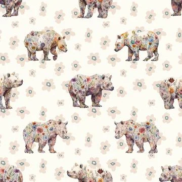 Seamless repeating pattern with cute bears Stock Illustration