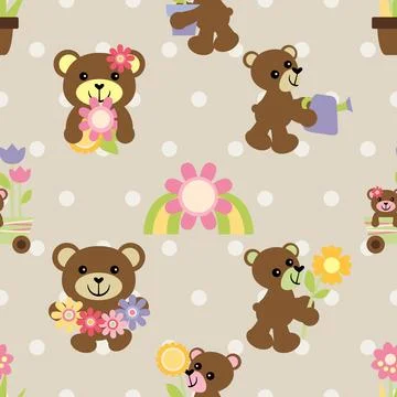 Seamless repeating pattern with cute bears Stock Illustration