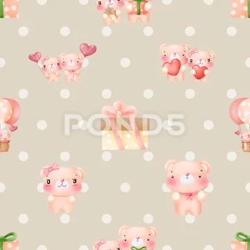 Seamless repeating pattern with cute bears イラスト素材