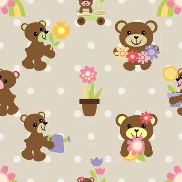 Seamless repeating pattern with cute bears Stock Illustration