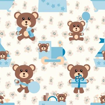 Seamless repeating pattern with cute bears Stock Illustration