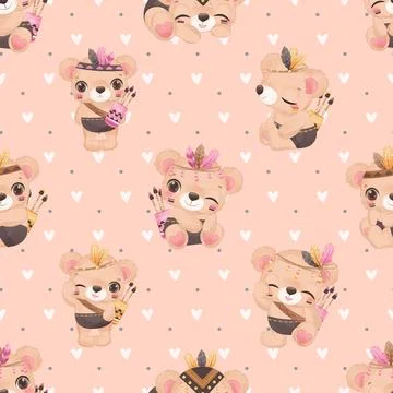 Seamless repeating pattern with cute bears Stock Illustration
