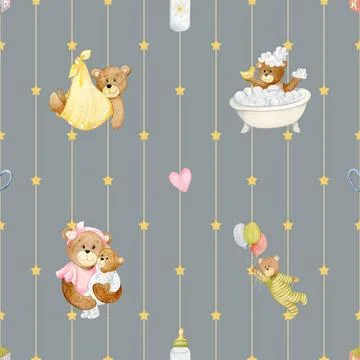 Seamless repeating pattern with cute bears Stock Illustration