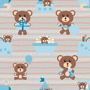 Seamless repeating pattern with cute bears Stock Illustration