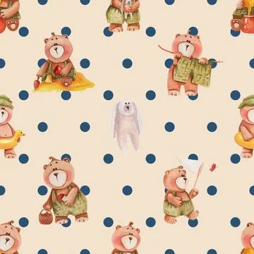 Seamless repeating pattern with cute bears Illustrazione stock