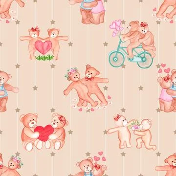 Seamless repeating pattern with cute bears Stock Illustration
