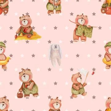 Seamless repeating pattern with cute bears Stock Illustration