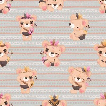 Seamless repeating pattern with cute bears Stock Illustration