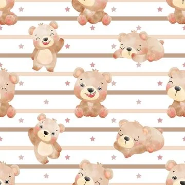 Seamless repeating pattern with cute bears Stock Illustration