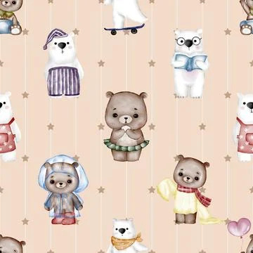 Seamless repeating pattern with cute bears Stock Illustration