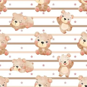Seamless repeating pattern with cute bears Stock Illustration