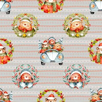 Seamless repeating pattern with cute bears Stock Illustration