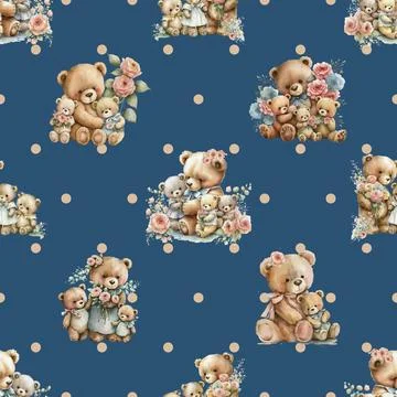 Seamless repeating pattern with cute bears Stock Illustration