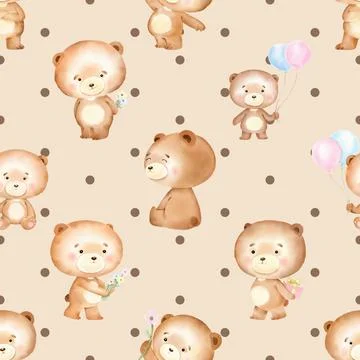 Seamless repeating pattern with cute bears Stock Illustration