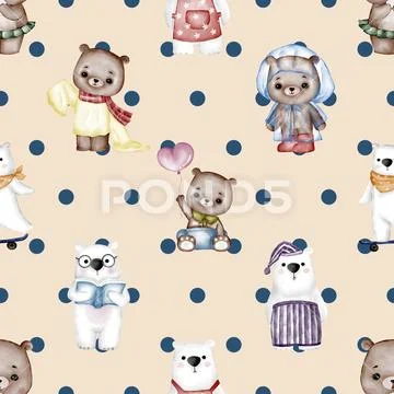 Seamless repeating pattern with cute bears Иллюстрация