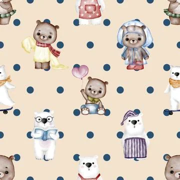 Seamless repeating pattern with cute bears Stock Illustration