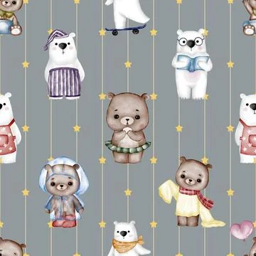 Seamless repeating pattern with cute bears Stock Illustration