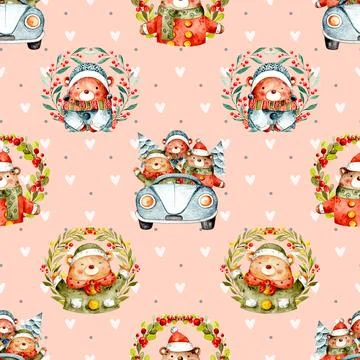 Seamless repeating pattern with cute bears Stock Illustration