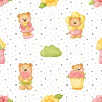 Seamless repeating pattern with cute bears Stock Illustration