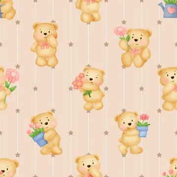 Seamless repeating pattern with cute bears Stock Illustration