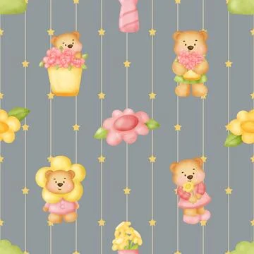 Seamless repeating pattern with cute bears Stock Illustration