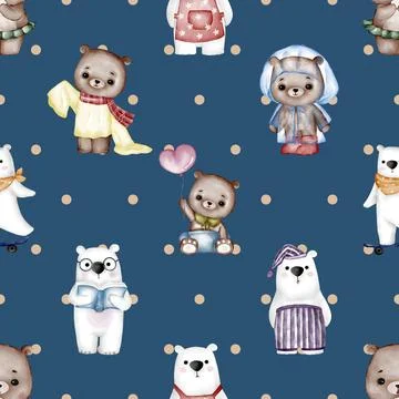 Seamless repeating pattern with cute bears Stock Illustration