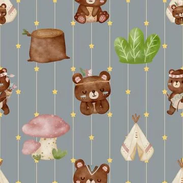 Seamless repeating pattern with cute bears Stock Illustration