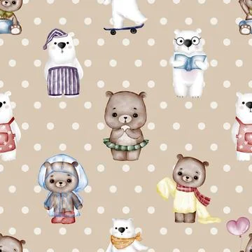 Seamless repeating pattern with cute bears Stock Illustration