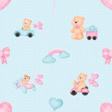 Seamless repeating pattern with cute bears Stock Illustration