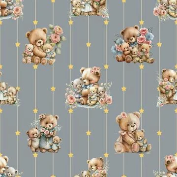 Seamless repeating pattern with cute bears Stock Illustration