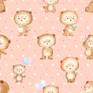 Seamless repeating pattern with cute bears Stock Illustration