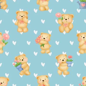 Seamless repeating pattern with cute bears Stock Illustration