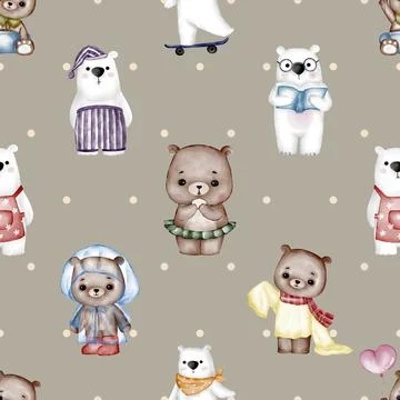 Seamless repeating pattern with cute bears Stock Illustration