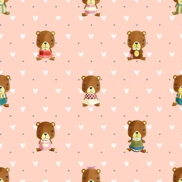Seamless repeating pattern with cute bears Stock Illustration
