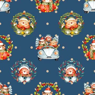Seamless repeating pattern with cute bears Stock Illustration