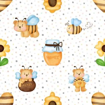 Seamless repeating pattern with cute bears Stock Illustration