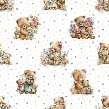 Seamless repeating pattern with cute bears Stock Illustration