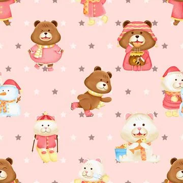 Seamless repeating pattern with cute bears Stock Illustration