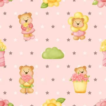 Seamless repeating pattern with cute bears Stock Illustration