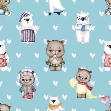 Seamless repeating pattern with cute bears Stock Illustration