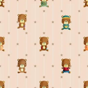 Seamless repeating pattern with cute bears Illustrazione stock