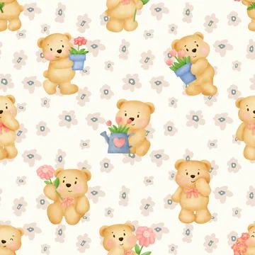 Seamless repeating pattern with cute bears Stock Illustration