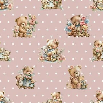 Seamless repeating pattern with cute bears Stock Illustration