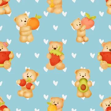 Seamless repeating pattern with cute bears Stock Illustration