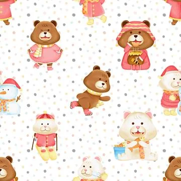Seamless repeating pattern with cute bears Stock Illustration