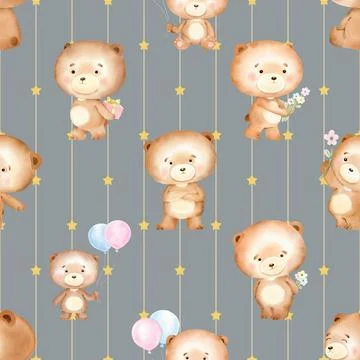 Seamless repeating pattern with cute bears Stock Illustration